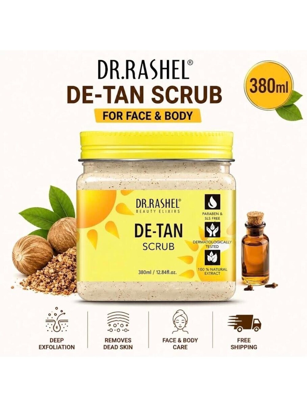 Dr. Rashel De-Tan Scrub 380ml - Face Body Tan Removal Deep Exfoliation